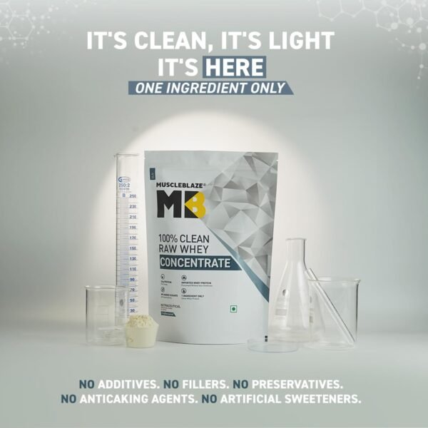 MuscleBlaze 100% Clean Raw Whey Protein Concentrate (Unflavoured, 1kg) | Easy to Digest