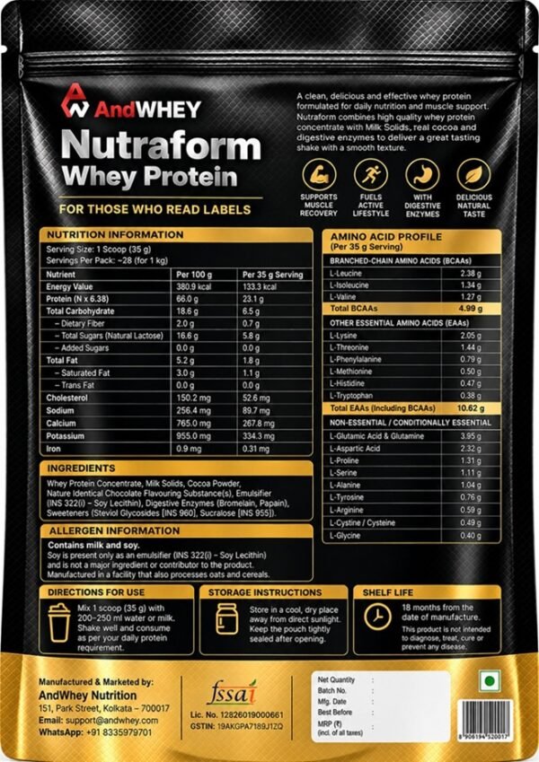AndWhey Nutraform Whey Protein Chocolate 1kg Back