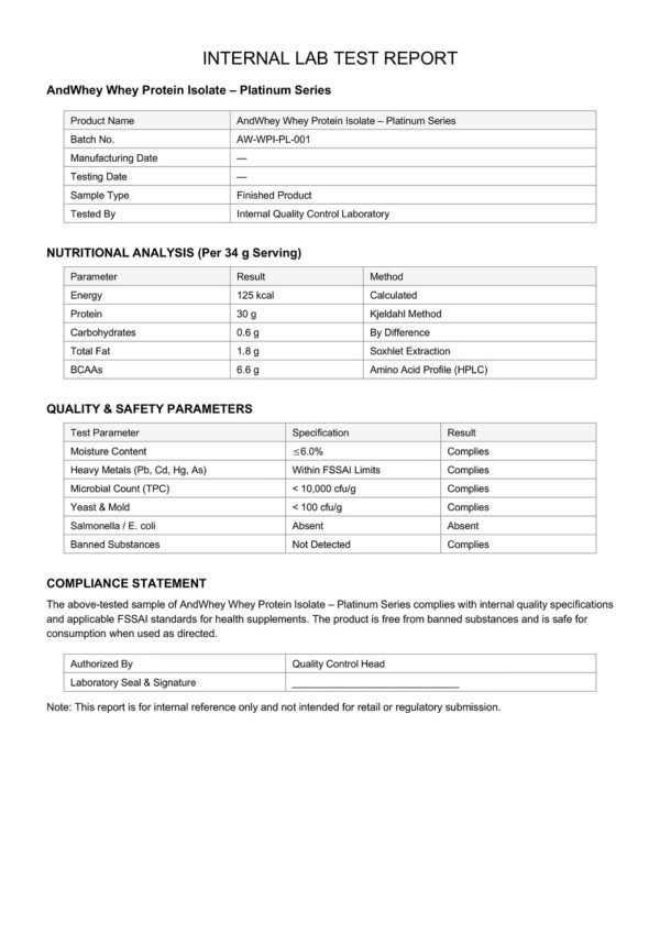 AndWhey Whey Protein Isolate – Platinum Series (1 KG)