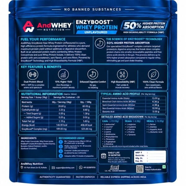 AndWhey EnzyBoost Raw Whey Protein - 1 kg