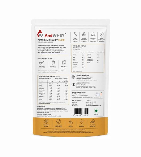 Nutrition list AndWhey performance whey blend