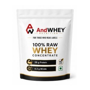 Andwhey 100 percent raw whey front pouch. AndWhey Pure Whey Concentrate 80% Unflavoured