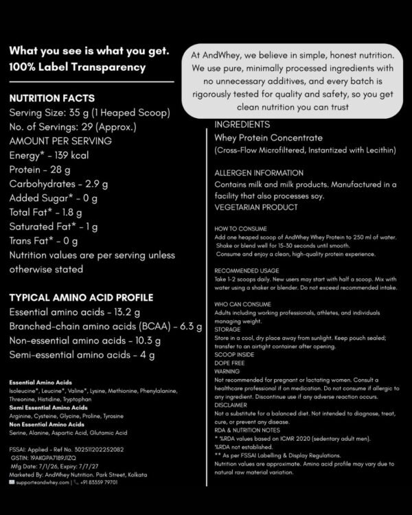 AndWhey – Premier Standard – 100% Pure Whey Concentrate - Evaluation Pack