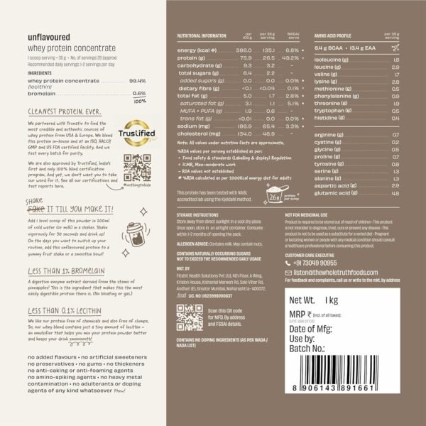The Whole Truth Whey Protein Unflavoured 1kg
