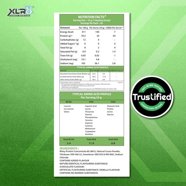 XLR8 Whey Protein Powder 907g Chocolate | 24g Protein & 5.4g BCAA | Authentic Product