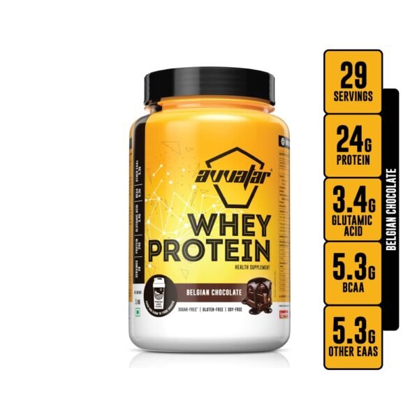 Avvatar Whey Protein Belgian Chocolate 1kg | 27g Protein | Isolate & Concentrate Blend
