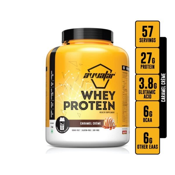 Avvatar Whey Protein Caramel Cream 2kg | 27g Protein | Whey Isolate & Concentrate Blend