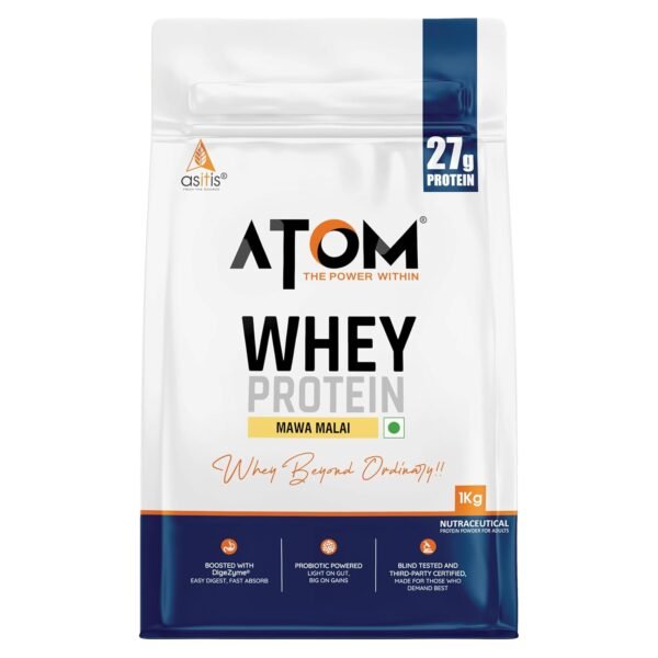 AS-IT-IS ATOM Whey Protein Mawa Malai 1kg 27g Protein Whey Isolate Concentrate