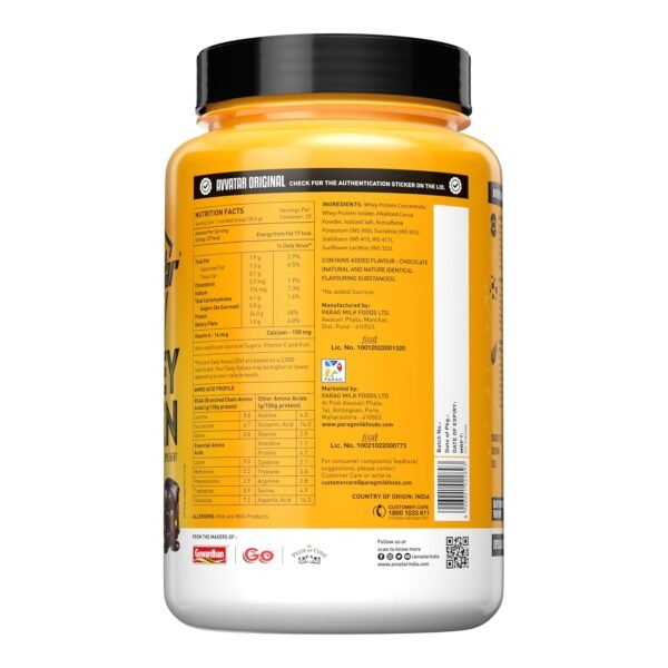 Avvatar Whey Protein Belgian Chocolate 1kg | 27g Protein | Isolate & Concentrate Blend