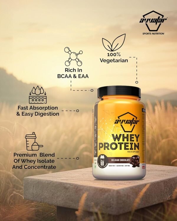 Avvatar Whey Protein Belgian Chocolate 1kg | 27g Protein | Isolate & Concentrate Blend