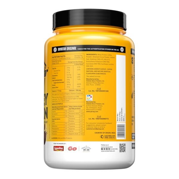 Avvatar Whey Protein Cafe Mocha Swirl 1kg | 24g Protein | Whey Isolate & Concentrate Blend