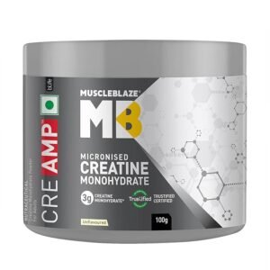 MuscleBlaze CreAMP Micronised Creatine Monohydrate 100g tub front view