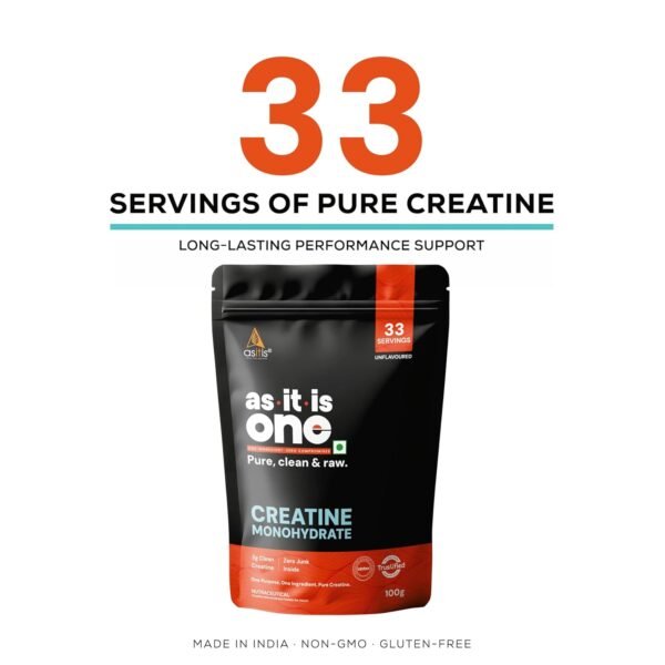 AS-IT-IS One Creatine Monohydrate - 100g Unflavoured I Pure & Micronized I Rapid Absorption, Supports Enhanced Muscle Strength, Stamina & Muscle Growth