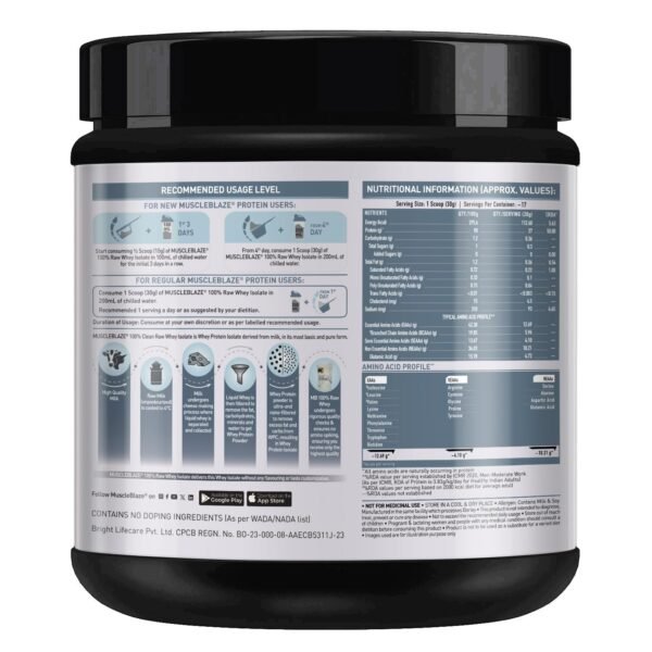 MuscleBlaze 100% Clean Raw Whey Protein Isolate (500g, Unflavoured) – Lowest Price Online