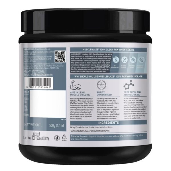 MuscleBlaze 100% Clean Raw Whey Protein Isolate (500g, Unflavoured) – Lowest Price Online