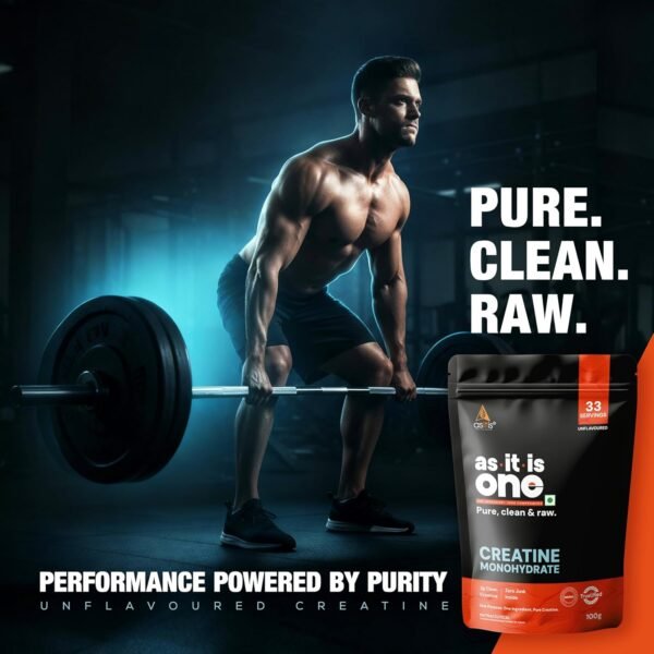 AS-IT-IS One Creatine Monohydrate - 100g Unflavoured I Pure & Micronized I Rapid Absorption, Supports Enhanced Muscle Strength, Stamina & Muscle Growth