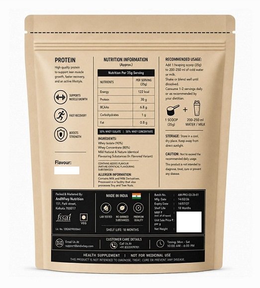 Nutrition and ingredient list for AndWhey Provance Whey Protein