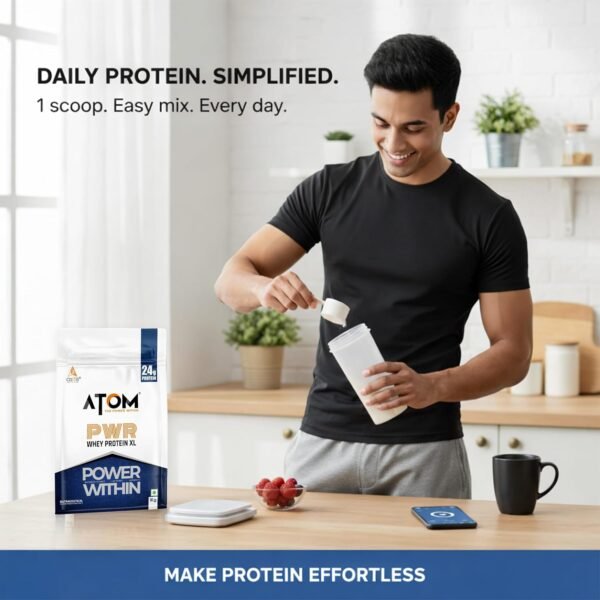 ast4 AS-IT-IS ATOM PWR Whey XL 1kg (Double Rich Chocolate) – Fermented Yeast Protein & Whey Isolate | 24g Protein, DigeZyme®