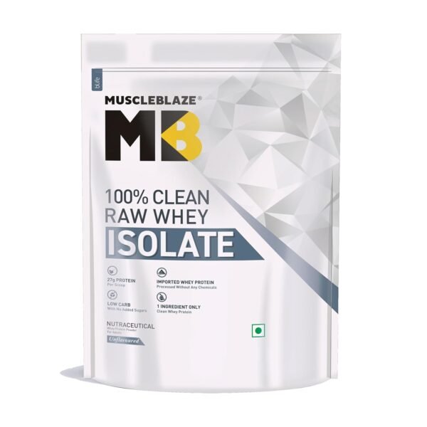 MuscleBlaze 100% Clean Raw Whey Isolate 1 kg Lowest Price. Buying a pure whey isolate supplement in india on a budget.