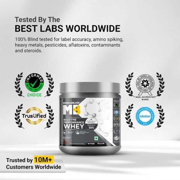 MuscleBlaze Biozyme Performance Whey Protein Powder, 500g (1.1lbs) – Rich Chocolate