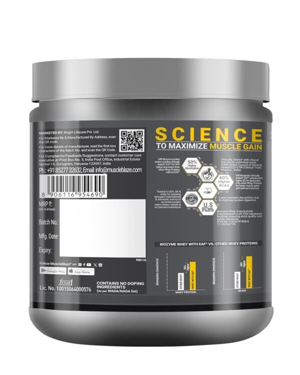 MuscleBlaze Biozyme Performance Whey Protein Powder, 500g (1.1lbs) – Rich Chocolate