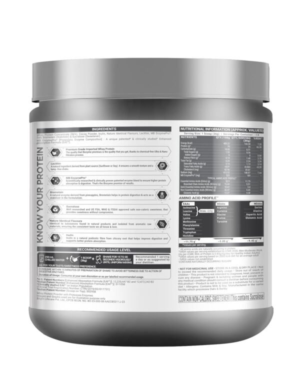 MuscleBlaze Biozyme Performance Whey Protein Powder, 500g (1.1lbs) – Rich Chocolate