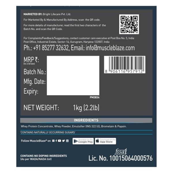 MuscleBlaze Raw Whey Protein Concentrate 1kg